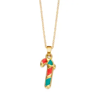 Christmas Candy Cane Enamel Pendant Necklace, 18K Gold Plated Stainless Steel, Red Green Dopamine Color Block with Bow, 45+5cm Adjustable Chain, Holiday Gift for Women