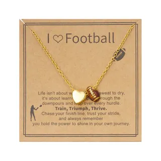 Football Heart Pendant Necklace for Women, Gold Plated Alloy American Football Charm Choker, Sports Lover Gift Jewelry