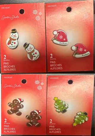 Christmas Cartoon Brooch Pins & Earrings, Alloy + Acrylic, Snowman Gingerbread Tree Santa Hat, 2 Pcs Set, Holiday Gift Accessory