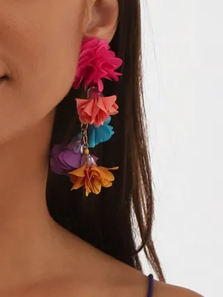 Boho Floral Tassel Earrings - Fabric Flower Dangle Earrings, Multicolor Candy Tassel Drop Earrings for Women, Lightweight Statement Jewelry (Pair)