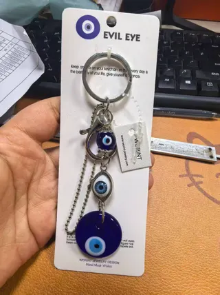Evil Eye Keychain Charm, Bohemian Blue Eye Resin & Alloy Pendant, Lucky Protection Bag Charm, Multi-Drop Key Ring for Women