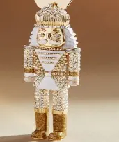 Christmas Nutcracker Soldier Ornament, Alloy Drip-Paint White & Gold 18K Plated, Rhinestone European Royal Style Christmas Tree Hanging Decoration, 1pc Lot