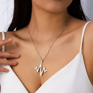 Lightning ECG Necklace for Women, Stainless Steel & Alloy Geometric Line Pendant, Minimalist Adjustable Clavicle Chain 40+5cm, Tarnish-Free Hypoallergenic