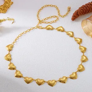 Gold Heart Waist Chain Belt, Alloy 18K Gold Plated, Adjustable 110cm, Beach Party Hip Chain for Women