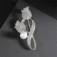 Silver Rhinestone Rose Tulip Brooch Set with Faux Pearl, French Vintage Luxury Lapel Pin, Pair, 2.7x5.4cm