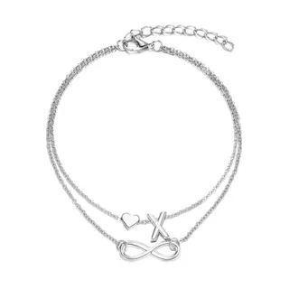 Double Layer Letter N Heart Infinity Anklet for Women, Silver Alloy Plated Adjustable Chain, Minimalist Ins Style Foot Chain, 22+5cm, Gift for Couple Best Friend