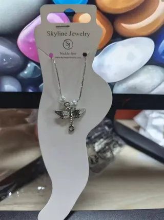 Angel Wings Pearl Pendant Necklace/Anklet, Alloy Silver Plated, Nickel Free Hypoallergenic, Sweet Elegant Jewelry for Women, 21cm
