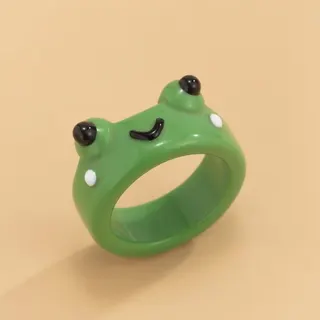 Cute Frog Face Resin Ring, Green Cartoon Wide Band Finger Ring, Kawaii Animal Jewelry for Women, Inner Diameter 1.8cm