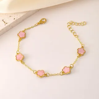 Lucky Clover Bracelet for Women, Black Enamel Five-Leaf Flower Chain Bracelet, 18K Gold Plated Alloy, Adjustable 18+5cm, Elegant Gift