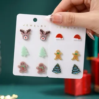Christmas Cartoon Acrylic Earrings Set - Reindeer, Christmas Tree, Gingerbread Man & Santa Hat Stud Earrings, 6 Pairs Cute Holiday Jewelry Gift