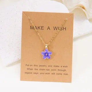 Purple Enamel Sakura Flower Necklace for Women, Alloy 18K Gold Plated Pendant with Zircon Center, Delicate Clavicle Chain, Wish-Making Gift for Her