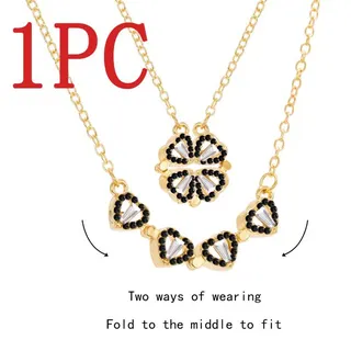Red Rhinestone 18K Gold Plated Four Heart Magnetic Necklace, 2-in-1 Foldable Pendant Chain, Alloy Micro-Paved Zircon Sweet Clavicle Chain for Women, 1.5cm Pendant, 44+5cm Chain