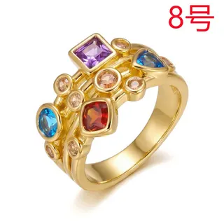 Multicolor Geometric Zircon Ring Gold Wide Band Statement Ring for Women Purple Red Blue Pink Cubic Zirconia Vintage Jewelry Size 9