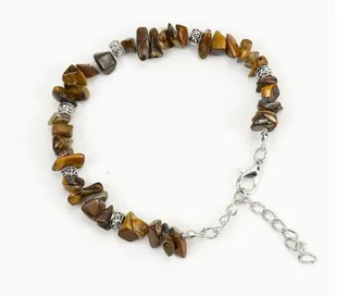 Natural Tiger Eye Stone Bracelet, Bohemian Irregular Tumbled Beads with Silver Filigree Spacers, Adjustable Extender Chain, Women's Ethnic Jewelry 18+5cm