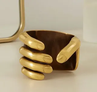 Finger Wrap Cuff Bracelet - 18K Gold Plated Alloy Wide Bangle, Sculptural Hand Design, Adjustable Open Cuff, Statement Jewelry for Women
