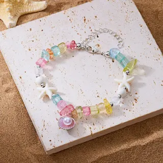 Purple Crushed Stone & Seashell Bracelet, Boho Beach Vacation Beaded Bracelet with 18K Gold Plated Shell Charm, Adjustable Extender Chain, Summer Ocean Style Jewelry 17+5cm