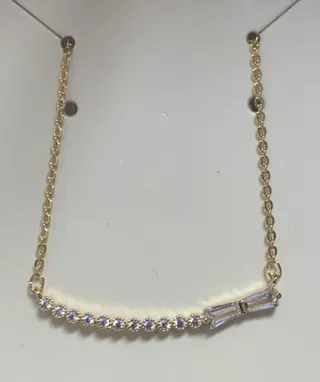 Minimalist Zircon Pendant Necklace for Women, 18K Gold Plated Alloy, Baguette & Round Crystal Bar, Elegant Daily & Wedding Jewelry