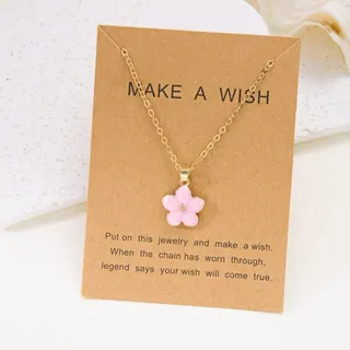 Pink Cherry Blossom Necklace for Women, Alloy Enamel Flower Pendant Chain, Sweet Kawaii Jewelry Gift for Her