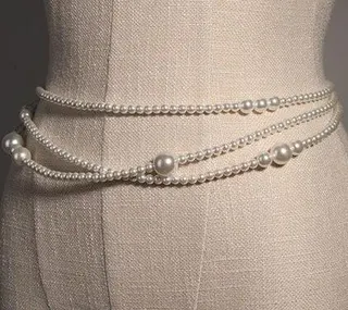 French Vintage Multi-Layer Pearl Waist Chain, White Imitation Pearl Long Belt 240cm, Wedding Vacation Styling Accessory