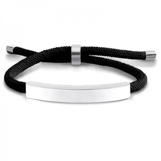 Stainless Steel Laser Engraved DIY Braided Adjustable Bracelet, Green Rope Silver, 16-21cm, Hypoallergenic Custom Name/Date Gift for Couples