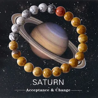 Sun Solar System Beaded Bracelet - Natural Stone 8mm Round Beads, Elastic 18cm, Creativity & Confidence Gift with Card