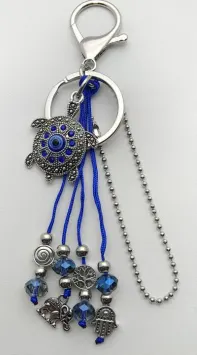 Ocean Turtle Keychain, Alloy Rhinestone Blue Tassel Charm, Boho Lobster Clasp Bag Pendant, Lucky Sea Turtle Gift