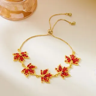 Red Rhinestone Maple Leaf Multi-Pendant Necklace, Autumn Winter Turtleneck Sweater Chain, 18K Gold Plated Alloy, 40+5cm Adjustable, Vintage Luxury Jewelry for Women