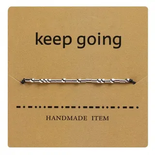 Keep Going Bracelet Handmade Adjustable Beaded String Bracelet Silver Tone Copper Beads Dot Code Design Unisex Gift with Card