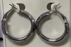 Silver Hoop Earrings for Women - Large Alloy Circle Earrings with Hammered Mirror Finish, Vintage Minimalist Everyday Jewelry
