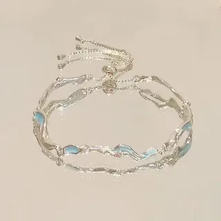 Tiffany Blue Wavy Zircon Bracelet for Women, Adjustable Alloy Boho Minimalist Jewelry, Stackable Fine Bangle