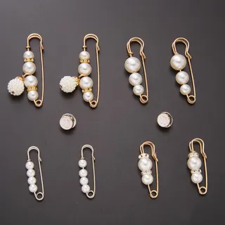 8Pcs Pearl Brooch Set, Alloy Imitation Pearl & Rhinestone Pin Badges, Vintage French Style Lapel Brooches for Blazer Sweater Coat, Gold & Silver Tone