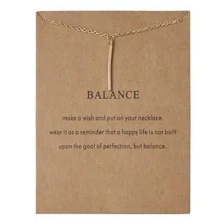 Minimalist Bar Pendant Necklace 14K Gold Plated Alloy, Adjustable 40+6cm Chain with Balance Message Card, Gift-Ready Delicate Collarbone Necklace for Women