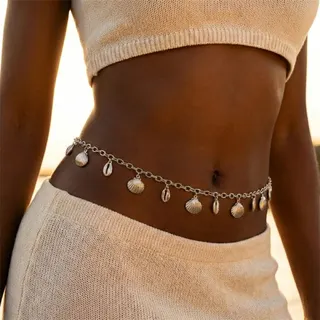 Gold Shell Waist Chain for Women - Boho Beach Belly Chain with Seashell Charms, 18K Gold Plated Alloy, Adjustable ~115cm, Bridal Bridesmaid & Summer Vacation Accessory