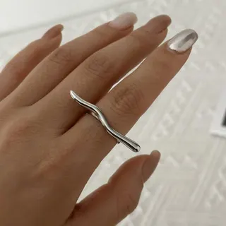 Wavy Line Stainless Steel Ring for Women, 18K Gold Plated Minimalist Curved Open Band, Hypoallergenic Tarnish-Free Stacking Ring, Approx 2cm