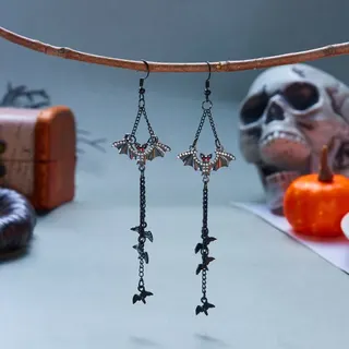 Halloween Spider Dangle Earrings Gothic Black Gold Alloy Long Drop Earrings with Crystal Teardrop, Statement Costume Jewelry for Party & Cosplay