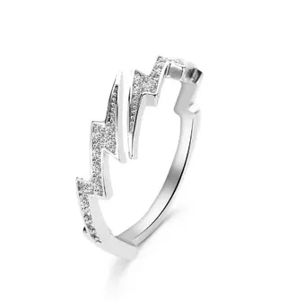 Lightning Hip-Hop Rhinestone Open Ring, Adjustable Paved Crystal Statement Ring for Women, Silver Alloy Street Style Jewelry
