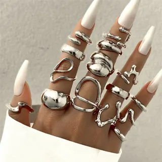15 Pcs Gold Molten Line Statement Rings Set, Irregular Polished Alloy Stackable Rings, 18K Gold Plated Fashion Jewelry for Women