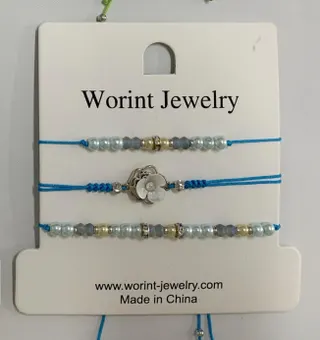 Worint Jewelry Beaded Bracelet Set - Pearl & Rice Beads with Blue Elastic Cord, Floral Charm Woven Bracelet, Minimalist Boho Style for Women Girls