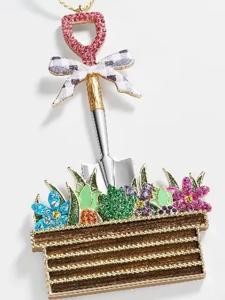 Garden Trowel Charm Pendant, Alloy Enamel & Rhinestone Flower Pot Keychain Bag Accessory, Cute Butterfly Bow Garden Ornament