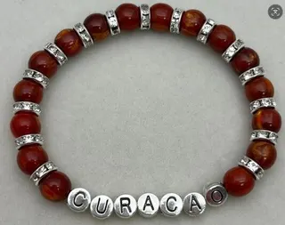 CURACAO Letter Bead Bracelet Women - Deep Red Stone & Alloy Rhinestone Spacers, Vintage Vacation Style Custom Alphabet Charm Bangle 8mm