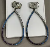 Elegant Teardrop Dangle Earrings, Alloy with Micro-Paved Cubic Zirconia, Coffee-Green Long Hoop Earrings for Wedding Party & Daily Wear