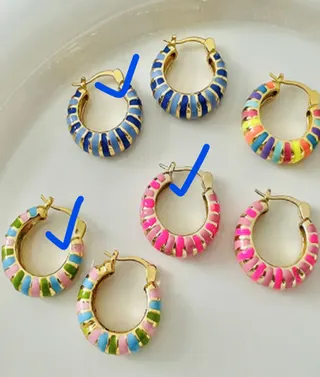 Custom Enamel Stripe C-Shook Hoop Earrings, Copper with 18K Gold Plating, Macaron Candy Color, Sweet Vintage Face-Slimming Earrings, ~2cm, Sold by Pair