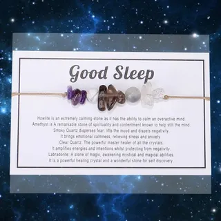 Good Sleep Healing Crystal Bracelet - Natural Amethyst, Smoky Quartz, Clear Quartz & Labradorite Beads on Adjustable Wax Cord, Calming Stress-Relief Gift for Women