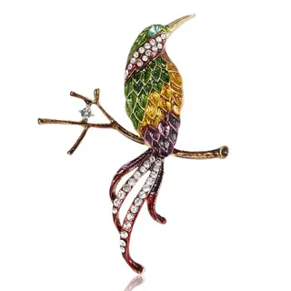 Colorful Enamel Bird Brooch with Rhinestones, Vintage Artistic Perched Bird Pin, Gold-Plated Alloy Jewelry for Women, 6x5cm