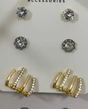 Luxury Rhinestone Earrings & Studs Set - Alloy 18K Gold/Silver Plated, French Vintage Zircon Hoops & Round Studs, Hypoallergenic Everyday Jewelry Gift Set
