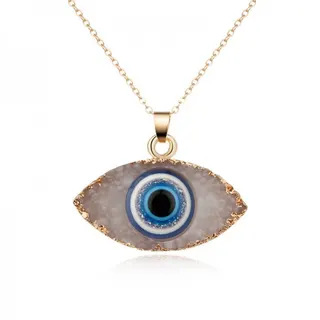 Evil Eye Necklace Turkish Blue Eye Pendant Imitation Stone Resin Gold Chain 50+5cm Boho Retro Lucky Charm Jewelry for Women