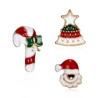 Christmas Brooch Set of 3 - Enamel Painted Reindeer, Christmas Tree & Stocking Pin, Gold-Plated Alloy with Rhinestone, Holiday Sweater Lapel Brooch Gift
