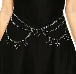 Punk Hollow Heart Tassel Multi-Layer Waist Chain for Women, Silver Metal Gothic Y2K Body Belt, Adjustable 70+25cm