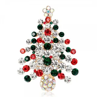 Christmas Star Brooch, 18K Gold Plated Alloy with Red Green Clear Rhinestones, Hollow Five-Point Star Pin, Festive Coat Blazer Brooch & Christmas Tree Ornament Gift, 4.2x4.5cm