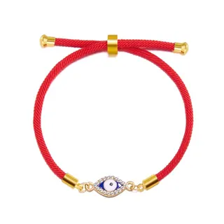 Evil Eye Bracelet for Women, Red Cord Adjustable Drawstring Bracelet with Rhinestone Evil Eye Charm, Gold Plated Alloy Lucky Protection Bracelet 18-24cm